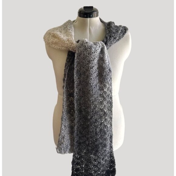 Handmade Women's Crochet Gradient Gray Scarf Soft & Cozy Winter Accessory - Picture 4 of 4